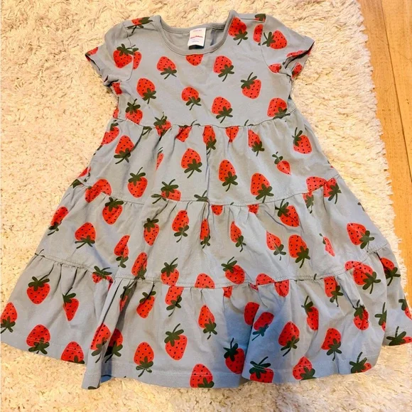 Hanna Andersson Strawberry Print Blue Dress | 110 cm, US 5 | Girls - Picture 2 of 4